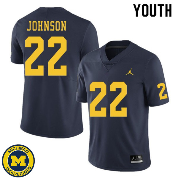 Youth Michigan Wolverines #22 George Johnson Navy Stitched Football Jersey